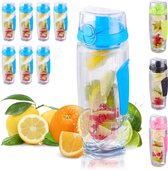 Relaxdays 8 x waterfles met fruit filter - drinkbus met infuser - BPA-vrij – blauw