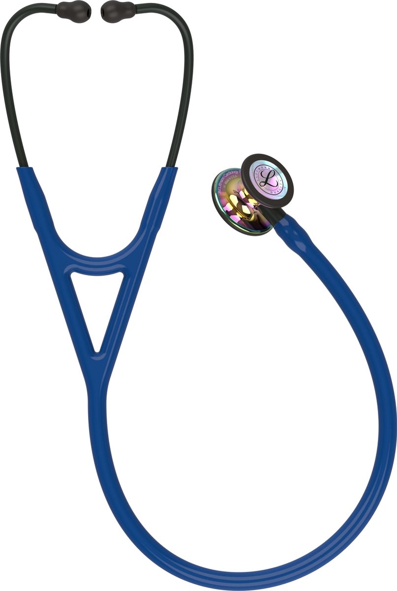 Littmann Cardiology IV, Marineblauwe slang / High Polish Rainbow borststuk / Zwarte steel en oorbeugel