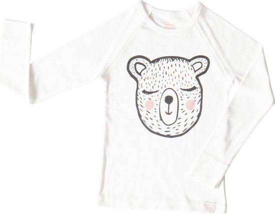 Hibboux pyjamashirt  Sleepy Bear unisex kids dierenprint beer (7-8 jaar)