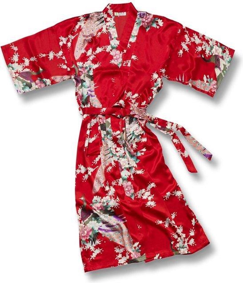TA-HWA Kimono met Pauw Motief Rood Dames Kimono L