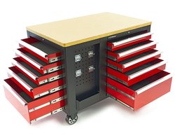 Mobiel Werkstation, Werkbank, Gereedschapswagen Met 10 Laden en Kast
