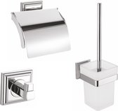 Vips Toilet Accessoires Set - Chroom - Toiletborstel met houder - Toiletrolhouder met klep - Handdoekhaak - Toiletaccessoires Set