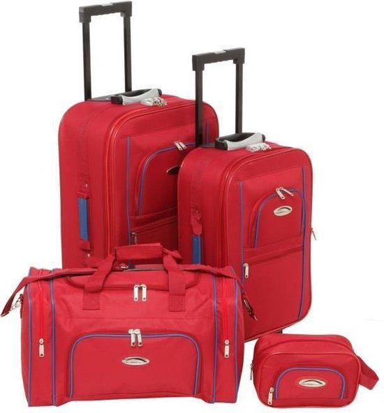 CHALLENGER Set van 2 zachte koffers 2 wielen 54-64 cm + handbagage 50 cm +  rode toilettas | bol.com