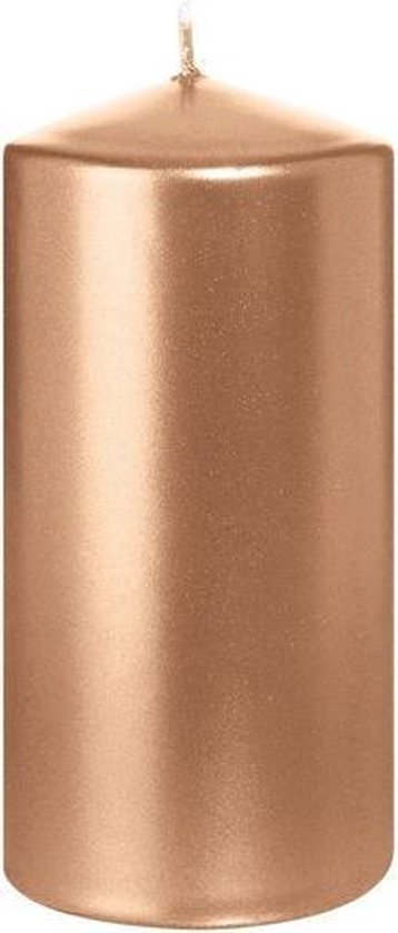 1x Rosegouden cilinderkaars/stompkaars 6 x 12 cm 40 branduren - Geurloze rosegoudkleurige kaarsen - Woondecoraties