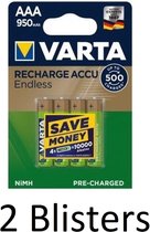 8 Stuks (2 Blisters a 4 st) Varta Recharge Accu Recycled AAA Oplaadbare Batterijen 800 mAh