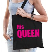 His queen katoenen tas zwart met roze tekst - tasje / shopper voor dames