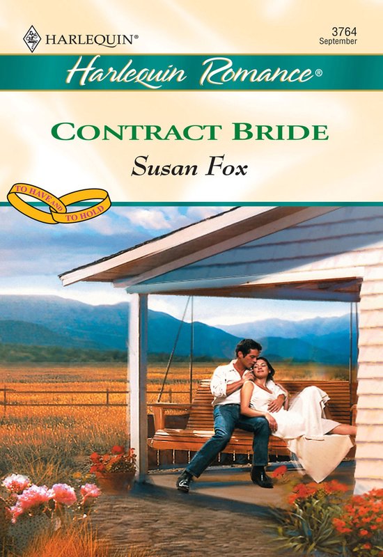 Man en vrouw op een schommelbank op een veranda. Harlequin Romance: Contract Bride.