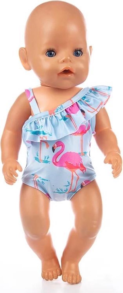 leraar Zelden Beschikbaar Poppenkleertjes - geschikt voor Baby Born - Flamingo badpak - Zwemkleding -  Blauw -... | bol.com