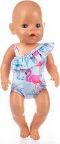 Poppenkleertjes - geschikt voor Baby Born - Flamingo badpak - Zwemkleding - Blauw - Strandkleding - Zomer