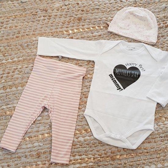 Set met baby romper tekst voor meisje cadeau moederdag happy first mothers day mommy mama 62-68