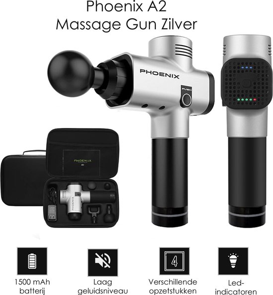 Pistolet de Massage Phoenix A2 - 4 accessoires - Professionnel - 3200 tr /  min - Argent | bol.com