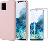 Samsung S20 Plus Hoesje en Samsung S20 Plus Screenprotector - Samsung Galaxy S20 Plus Hoesje Liquid Siliconen Case + Screenprotector - Roze