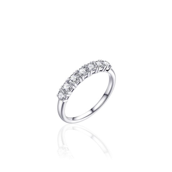 Jewels Inc. - Ring - Solitaire gezet met Zirkonia Stenen - 3.5mm Breed - Maat 60 - Gerhodineerd Zilver 925