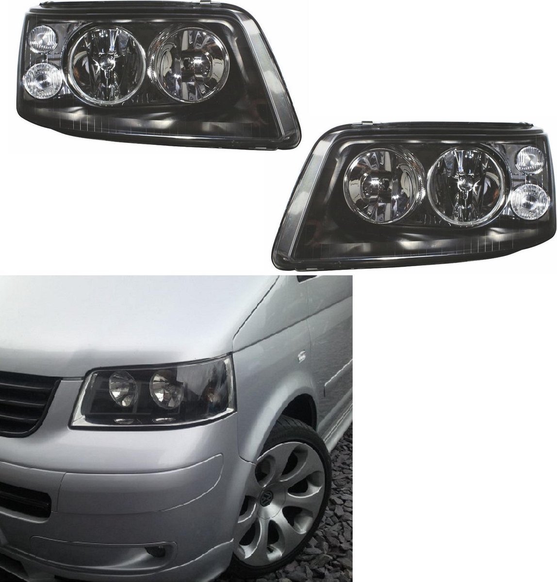 VW T5 koplampen zwart links en rechts 2003- 2009