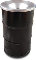 BinBin Industriële metalen prullenbak zwart 120 Liter met vlamwerend deksel- brandveilig deksel- Horeca prullenbak