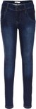 Donkerblauwe slim fit jeans van Name It, voorkant met twee zakken en een knoopsluiting.