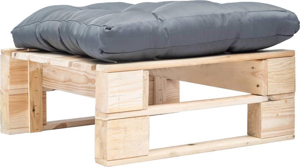 vidaXL Tuinpoef - met - grijs - kussen - pallet - hout - naturel Naturel en grijs