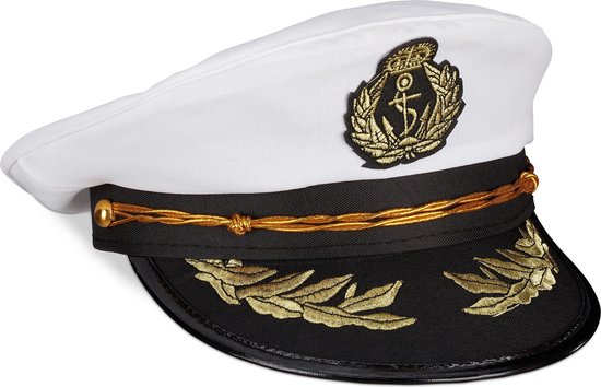 relaxdays capitaine chapeau adultes - chapeau capitaine - chapeau marin  blanc -... | bol