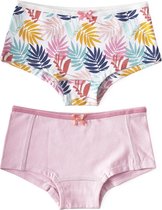 Little Label - hipster 2-pack - palm leaves pink & uni lilac pink - maat: 122/128 - bio-katoen