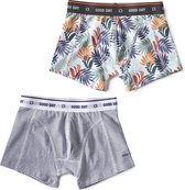 Little Label - boxershorts 2-pack - mini stripe blue & palm leaves green - maat: 158/164 - bio-katoen