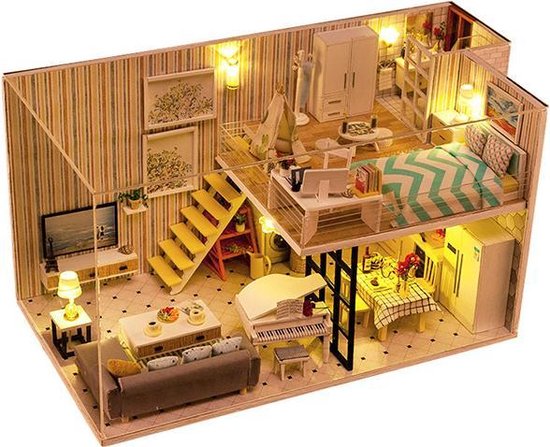 DIY Poppenhuis - Miniatuur poppenhuis met LED licht – Houten modelbouw –  Bouwpakket –... | bol.com