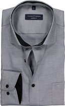 CASA MODA modern fit overhemd - zwart met grijs en wit structuur (contrast) - Strijkvriendelijk - Boordmaat: 45