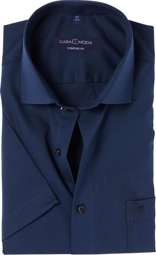 CASA MODA comfort fit overhemd - korte mouw - donkerblauw - Strijkvrij - Boordmaat: 54