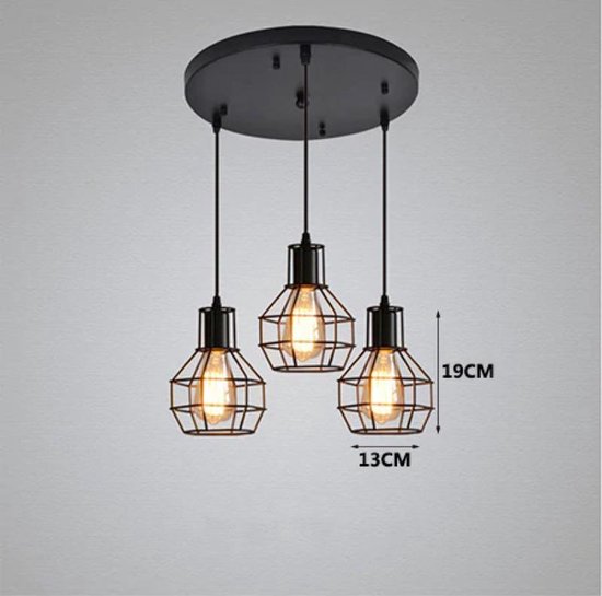 Industriële lamp 3 stuks - Metalen frame - Lichtbron niet meegeleverd -  Hang lamp -... | bol.com