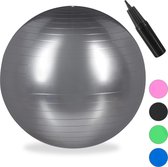 ballon de fitness relaxdays 55 cm - avec pompe - ballon de gym - ballon assis - ballon de yoga - ballon de pilates - PVC argent