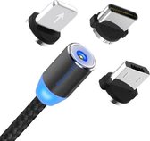 Bluelink Universele Magnetic USB laadkabel, inclusief 3 adapters, zwart | 1 meter