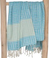ZusenZomer Hamamdoek Square - hammam handdoek saunadoek strandlaken - hip trendy design dames - 100x200 cm - Turquoise