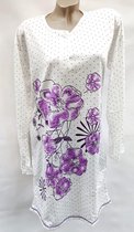 Dames nachthemd lang mouw met bloemenprint XXL 44-46 wit/paars