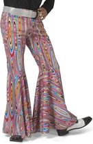 Funny Fashion - Hippie Kostuum - Heftige Trip Hippie Broek Wijde Pijpen Man - multicolor - Maat 52-54 - Carnavalskleding - Verkleedkleding