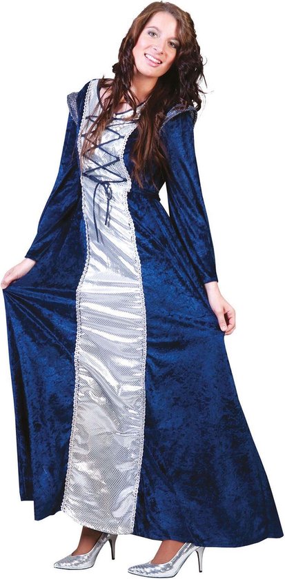 Funny Fashion - Middeleeuwen & Renaissance Kostuum - Midlands Ridder Jurk Vrouw - blauw - Maat 36-38 - Carnavalskleding - Verkleedkleding