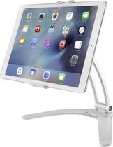 LIFETASTIC® Tablet standaard 2 in 1 - Tablet houder - Smartphone standaard - Zilver - Zeer stevig - Ergonomisch - Opvouwbaar en verstelbaar - Voor staand en ophangen - Universeel -