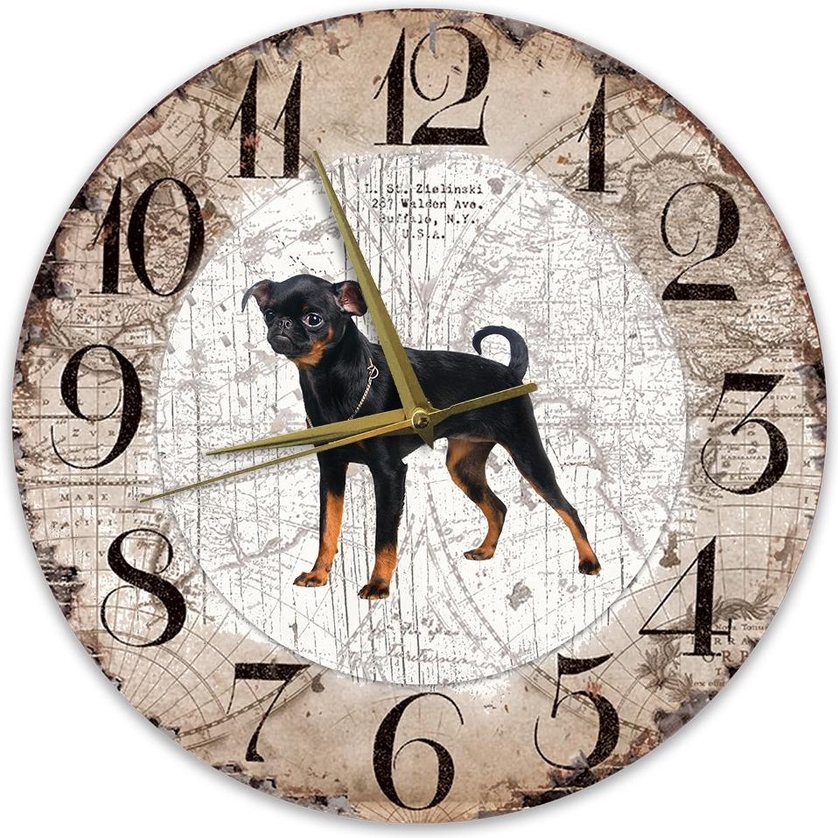 Houten Klok - 30cm - Hond - Petit Brabancon