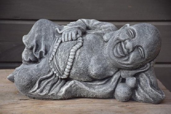 Happy Boeddha Beeld Liggend Antraciet