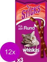 Bâtonnets de Whiskas 18 g - Snack pour chat - 12 x Boeuf