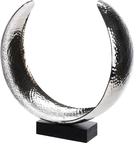 Decoratief beeld Luna - Aluminium gehamerd op houten voet - Large