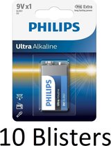 10 Stuks (10 Blisters a 1 st) Philips Ultra Alkaline 9v