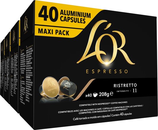 L'OR Espresso Ristretto Koffiecups - Intensiteit 11/12 - 4 x 40 Capsules