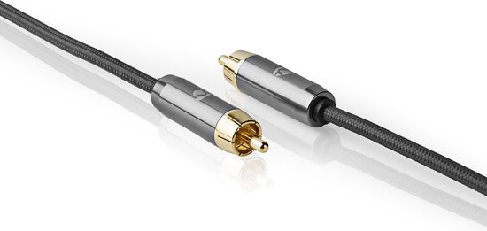 Nedis Subwoofer-Kabel - RCA Male - RCA Male - Verguld - 5.00 m - Rond - 4.5 mm - Antraciet / Gun Metal Grijs - Cover Box