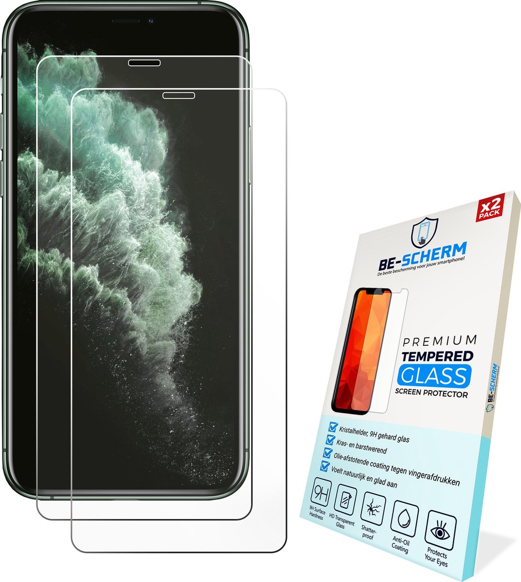 Be-Scherm Screenprotector Glas voor iPhone 11 Pro Max & XS Max - Case Friendly Screenprotectors - Past met Hoesje - Set van 2
