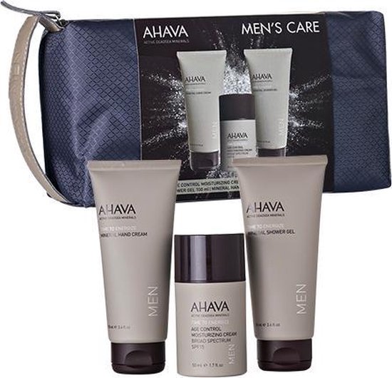 AHAVA Reisset voor Mannen - Essentiële Verzorging met SPF | Vegan & Vrij van Alcohol en Parabenen | Reisset voor heren | Mini douchegel & Aftershave | Reisverpakking toiletartikelen - Set van 3