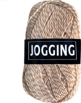 Beijer BV Jogging dunne sokkenwol acryl en wol - wit met licht bruin (974) - pendikte 2,5 a 3mm - 1 bol van 50 gram en 165meter