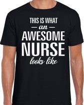 Awesome Nurse - geweldige verpleeger cadeau t-shirt zwart heren - beroepen shirts / verjaardag cadeau M