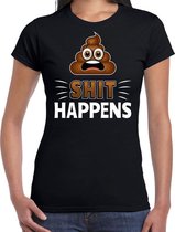 Funny emoticon t-shirt shit happens zwart dames M