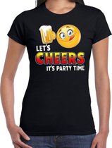 Funny emoticon t-shirt lets cheers its party time zwart dames XS