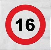 48x 16 jaar leeftijd themafeest servetten verkeersbord 33 cm rond - 16e verjaardag papieren wegwerp tafeldecoraties