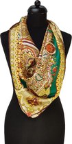 ThannaPhum Luxe zijden sjaal - Goudgeel groen met Oosterse patronen 85 x 85 cm